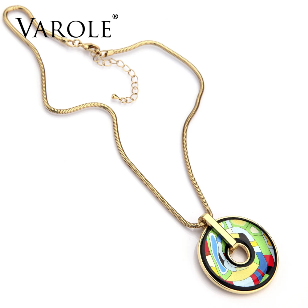 VAROLE Мода Colar Feminino разноцветные богемные стильные ожерелья и подвески для женщин круглая цепочка-змейка с принтом