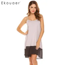 Ekouaer Women Summer Round Neck Sleeveless Nightgown Chemise Patchwork Night Dress Ladies Girls Sleepwear Nightdress Lingerie