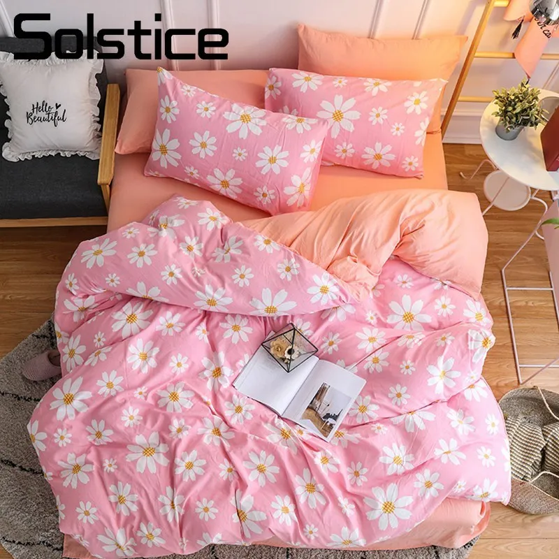 

Solstice Home Textile Girl Kid Child Bedding Sets Hot Pink Flower Duvet Cover Pillowcase Bed Sheet Female Adult Bedclothes Queen