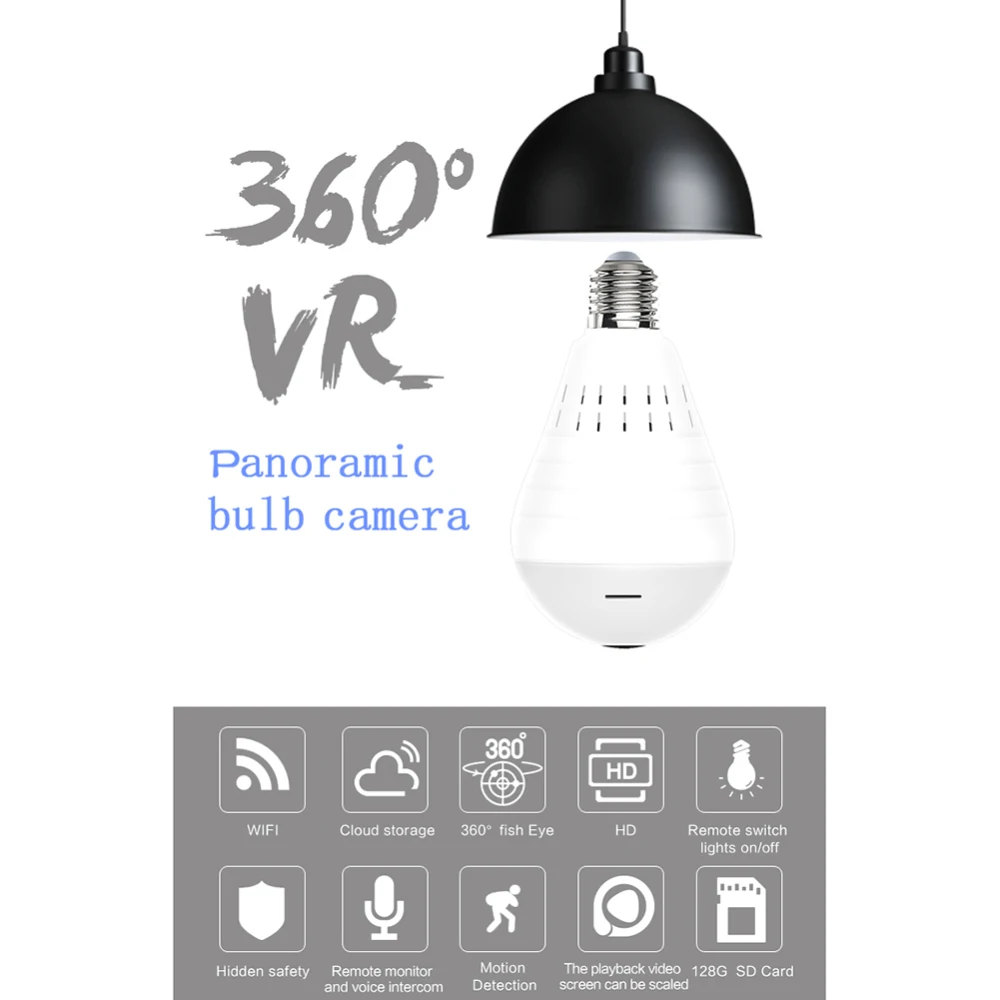 

Light Bulb Home Security IP CAM Lamp Baby Monitor 360° Panoramic 960P WiFi Camera Surveillance Security Camera