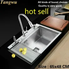 Роскошный стандартный кухонный ручная раковина одинарная мойка Бытовая прочная пищевая нержавеющая сталь Горячая 65x48 см