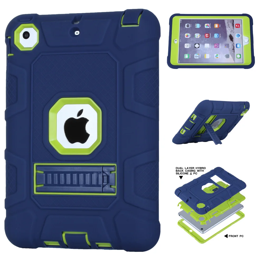 

Free Shipping Heavy Duty Case for iPad Mini 2 3 1 Kids Shockproof PC Rugged Stand Holder for Case iPad Mini 2 Coque Capa 9Colors