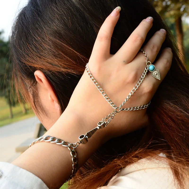 Vintage Turquoise Connection Finger Bracelets & Bangles Bohemia Long