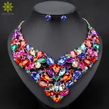 10 цветов модные свадебные украшения со стразами набор Свадебные вечерние аксессуары для выпускного вечера золотого цвета ожерелье серьги набор для невесты женщин