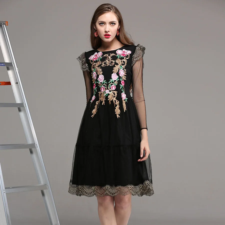 Женское Кружевное облегающее платье до колен с вышивкой|mesh dress|dress fashion womendress women |