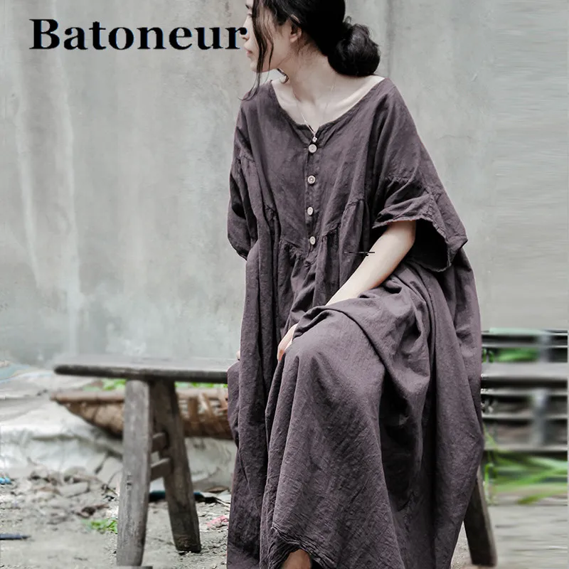 Johnature-Women-Summer-Dresses-Cotton-Linen-2017-New-Casual-Robes-Button-Short-Sleeve-Loose-Plus-Size (1)