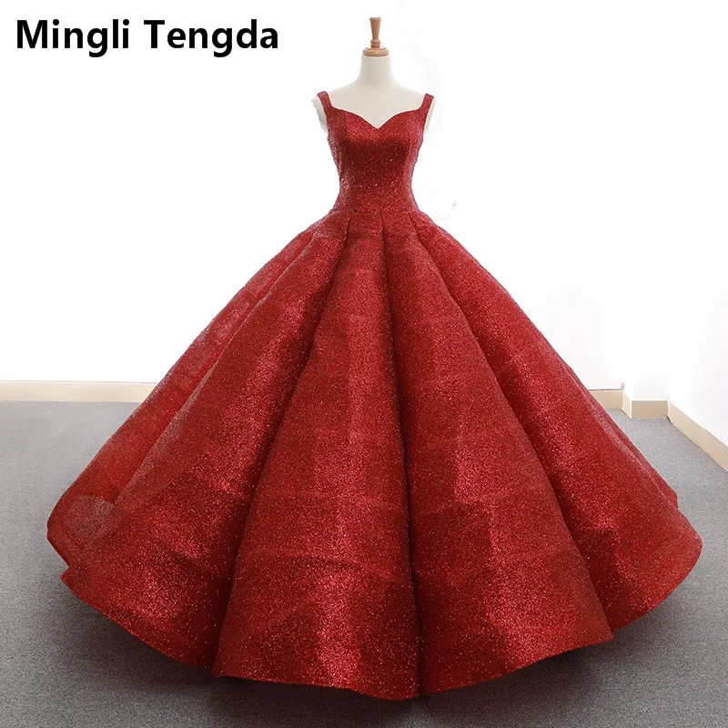 

Mingli Tengda Gold-spraying Blingbling Lace Red Quinceanera Dresses Luxurious Ball Gown Sweetheart Princess Sweet 16 Dresses