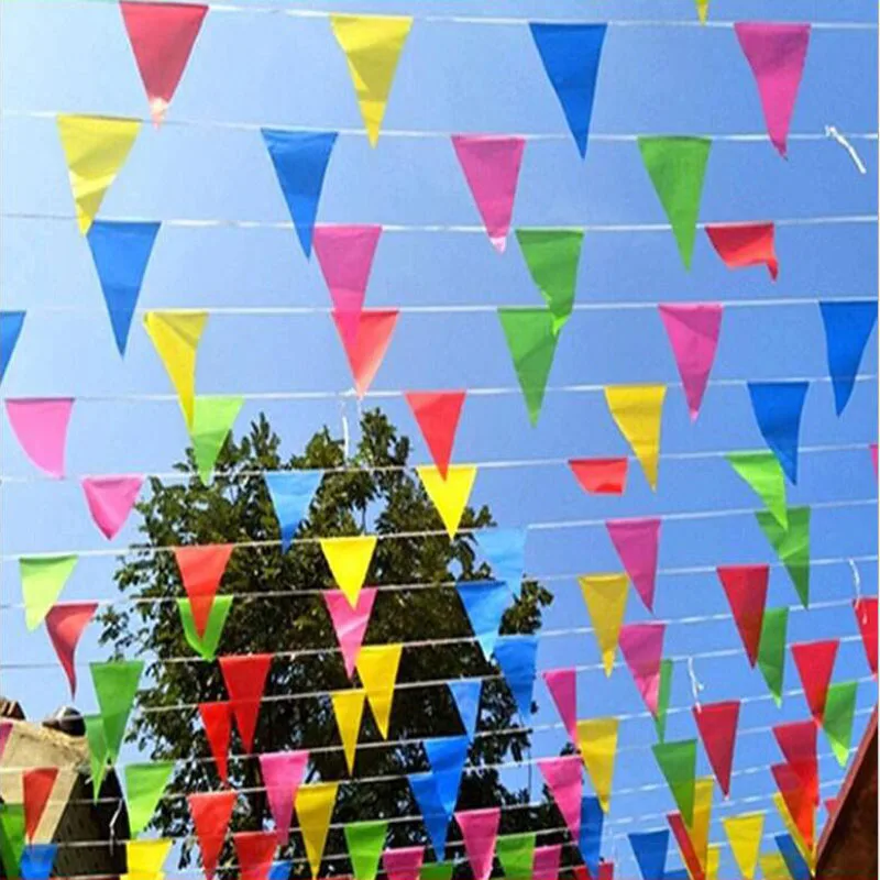 

Free Shipping 80 meters handmade Fabric Bunting Triangle flags wedding Festival Pennant String Banner Buntings Colorful