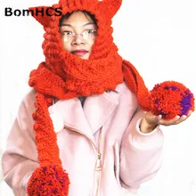 BomHCS 11 цветов красивый длинный шарф с милыми ушками Beanie ручной работы трикотажные женские уши лисы Шапка-шарф
