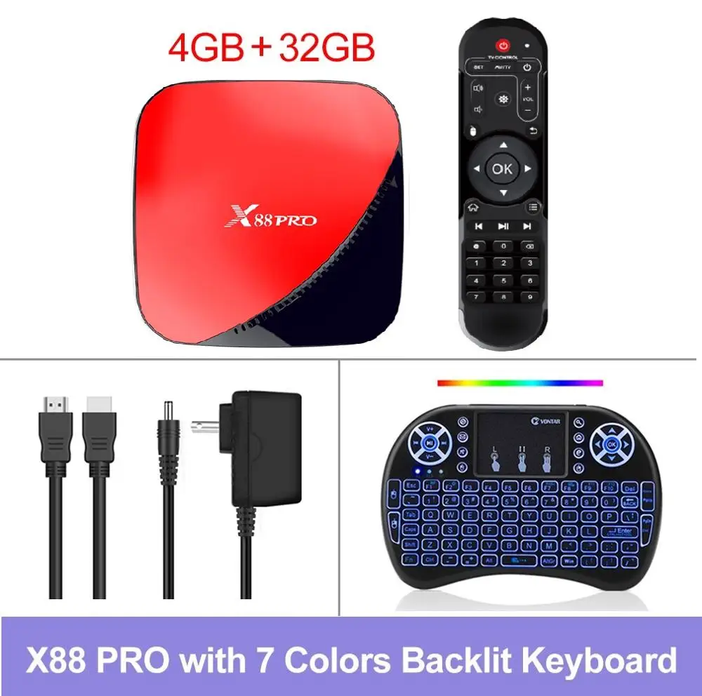 X88 PRO Smart tv BOX Android 9,0 4 Гб 128 ГБ 32 ГБ 64 Гб Rockchip RK3318 четырехъядерный wifi 4K Google Play YouTube медиаплеер 2 Гб 16 Гб - Цвет: 4GB32GB Backlit keyb