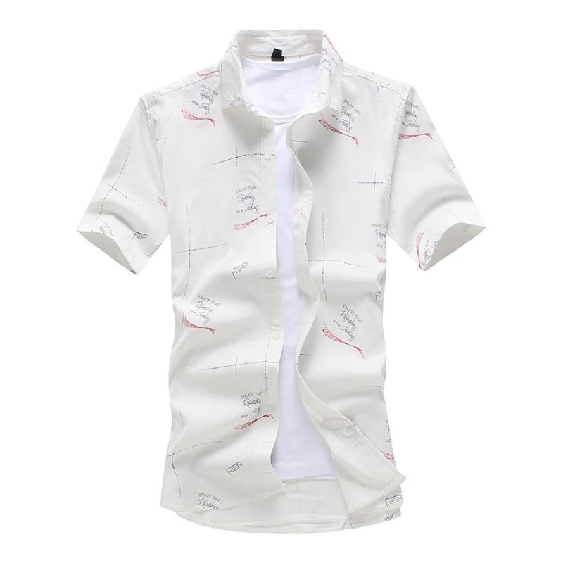 

2018 summer new printed mens dress shirts slim fit plus size 5xl short sleeve mens beach shirts