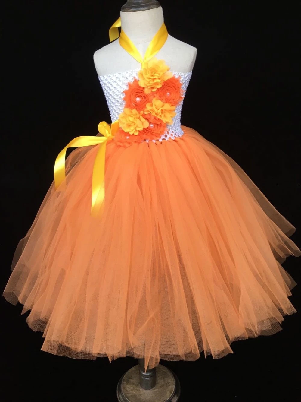Vestido de tutú de flores naranjas para niñas, vestido de tul de ganchillo para  niños, vestido de bola con lazo de cinta y Diadema, vestido de fiesta de  boda para niños|crochet tulle