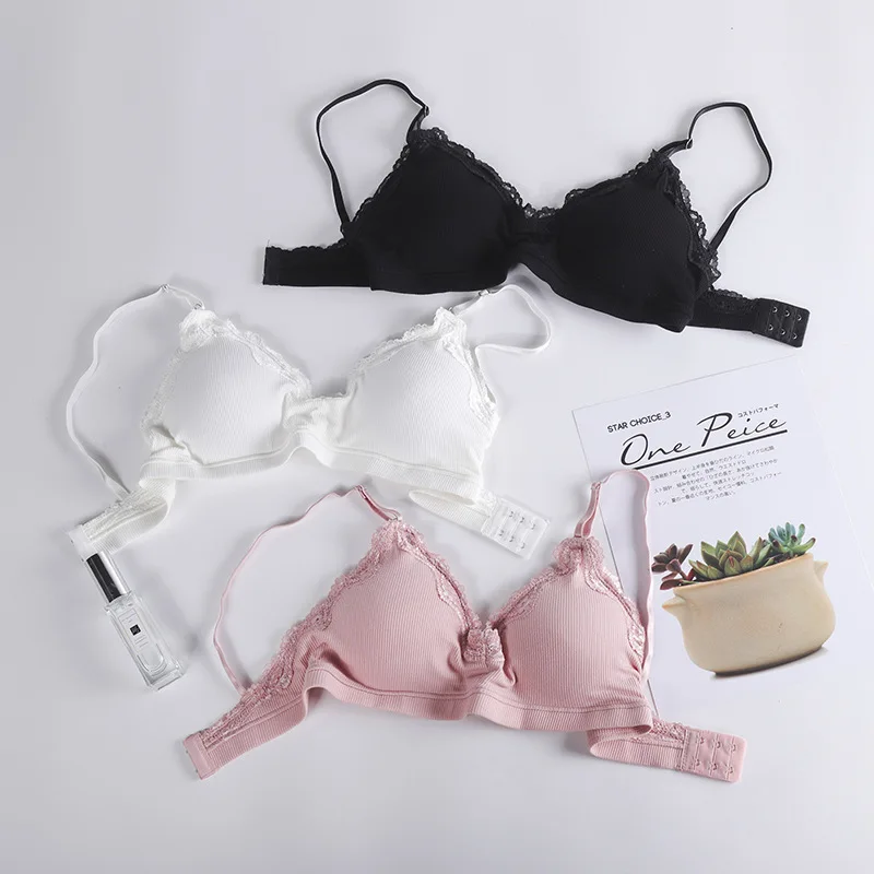 

2019 Fashion Lingerie Set For Women Wireless Thin Cotton Breathable Comfortable Underwear Solid color lace sexy Bra Sets
