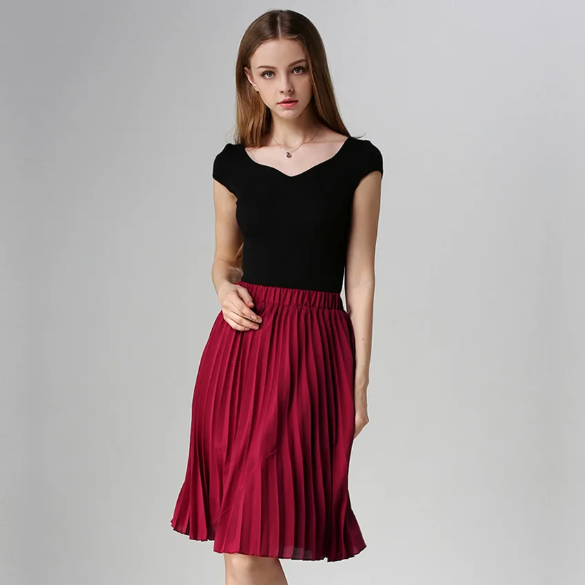 ANASUNMOON Women Chiffon Pleated Skirt Vintage High Waist Tutu Skirts Womens Saia Midi Rokken 2016 Summer Style Jupe Femme Skirt