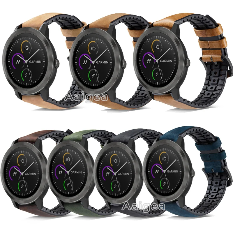 

20mm Fashion Genuine Leather Silicone Watch Strap Band for Garmin Vivoactive 3 Smart Watch Replacement Wrist straps Men Bracelet