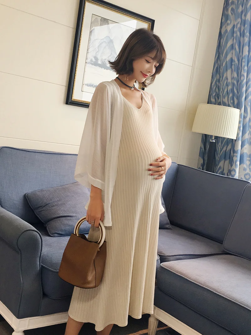 2018 высокое качество одежда для беременных осень сексуальные платья с v-образным вырезом без рукавов повседневные свободные Беременность