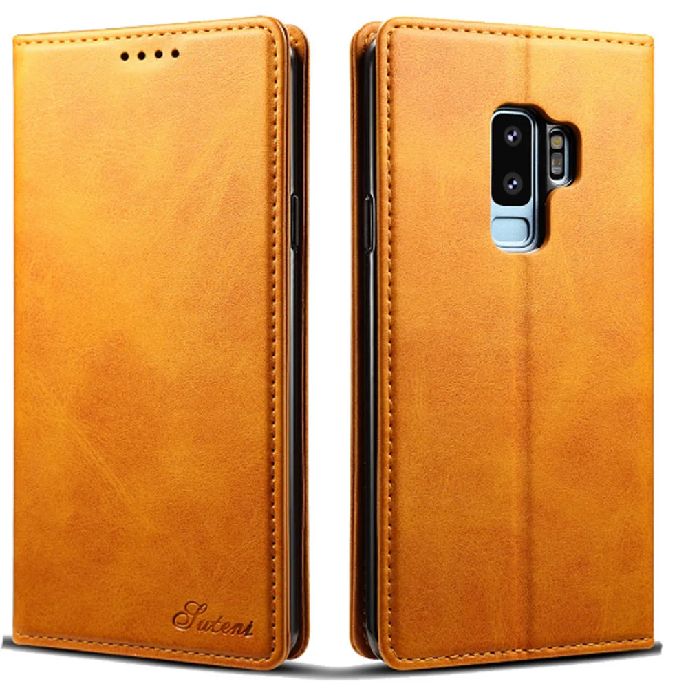 

Case For Samsung S9 S9 plus Calf leather simple bracket Adsorbable cover For Samsung S9 Flip card Pocket all-inclusive cases bag