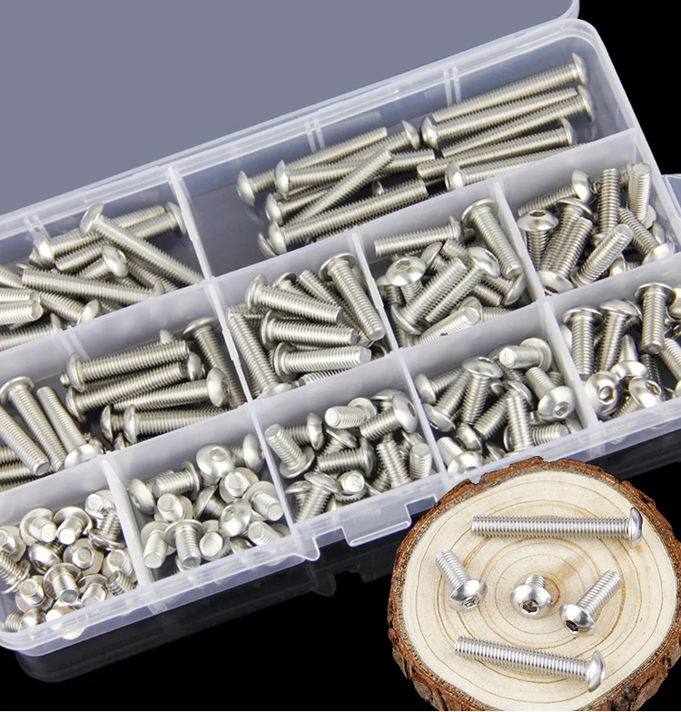 

260Pcs/set M3 M4 M5 304 Stainless Steel Round and Hexagon Socket Head Cap Screws Hex Socket Bicycle Bolts Kit