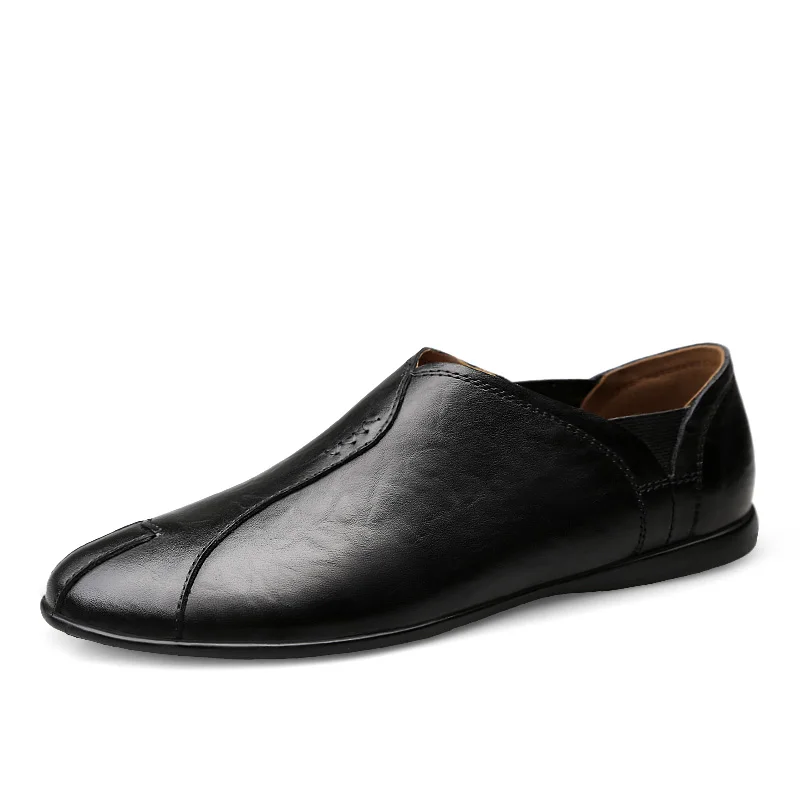 Большие размеры 36-46; мужская кожаная обувь без застежки; модная мужская повседневная обувь нового дизайна; кожаные кроссовки на плоской подошве; легкая мужская обувь - Цвет: Черный