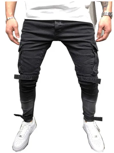 Новое поступление мужские байкерские джинсы с карманами Карго облегающие джинсы в стиле хип-хоп X9313 - Цвет: 1