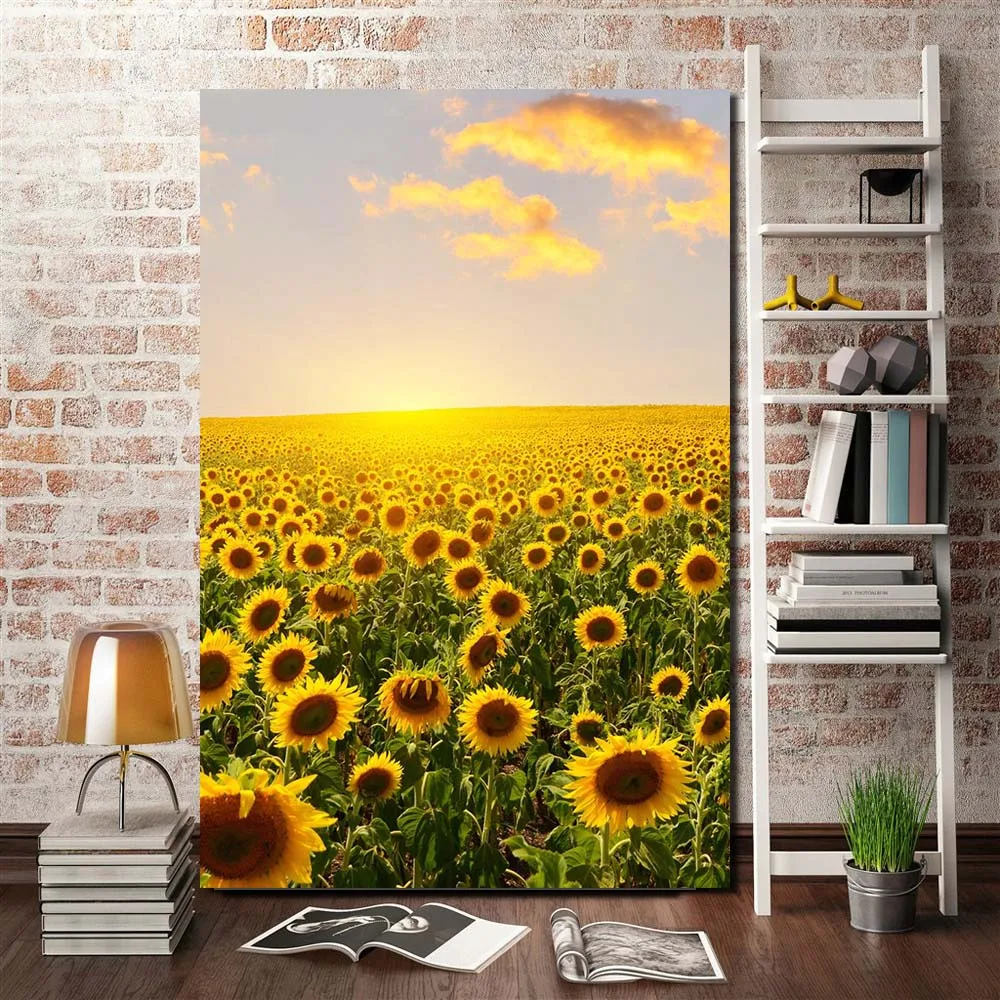 

Landscape Poster Sunflower Canvas Print Painting Seascape in the Sunset Wall Art Picture Natural Scenery Artwork for Living Room