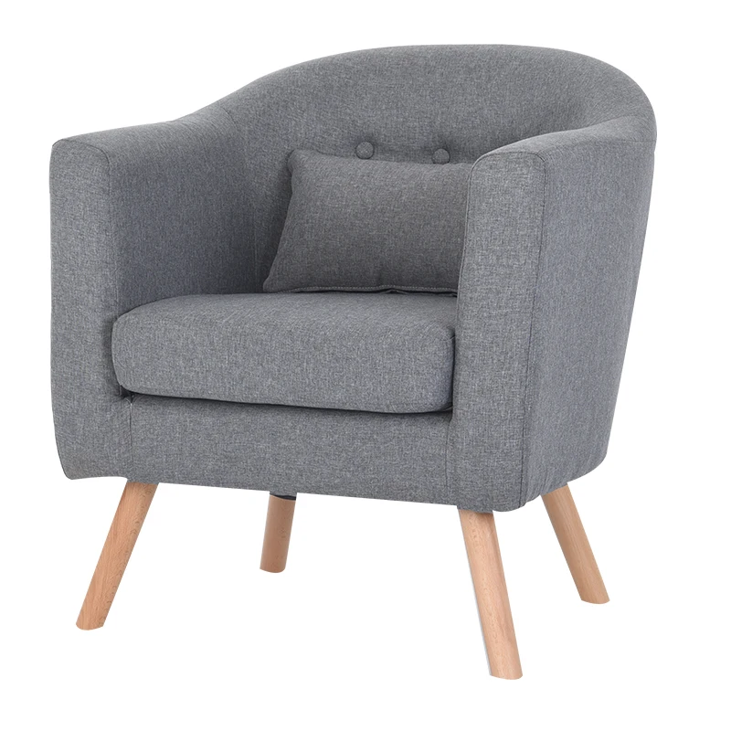 Modern Sofa 1 Single Seat Simple Design Living Room Furniture Leisure Armchair Single Couch Linen Upholstery and Wooden Legs