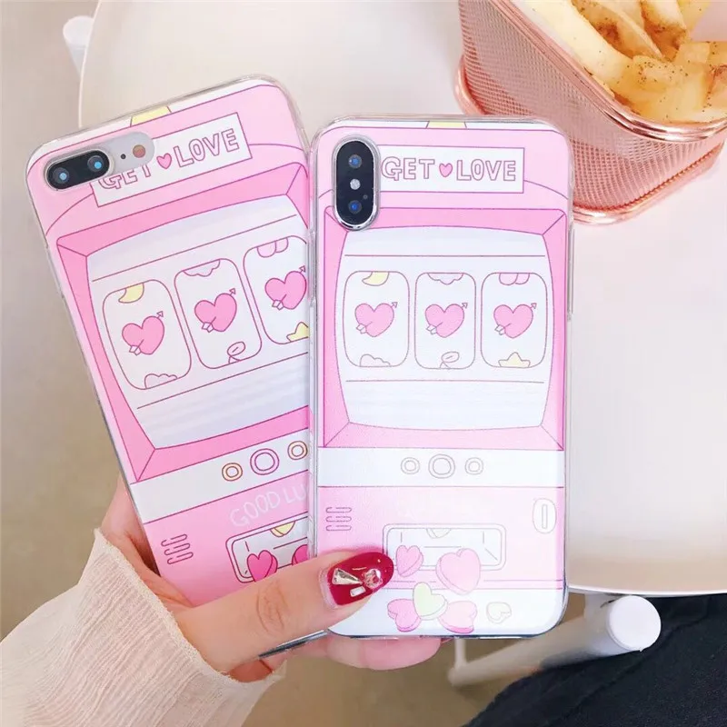 

Cute Game Machine Pattern Phone Case For iPhone 7 8 Puls X 6 6 Puls 6S Puls Kawaii Love Heart Soft Silicone Back Cover Coque