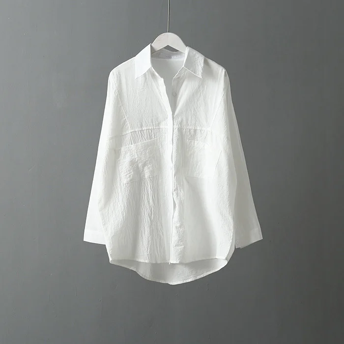 Женская летняя блуза с длинным рукавом из тонкого материала, Женские топы и блузки, женские хлопковые рубашки, блузы, топы Roupa Feminina - Цвет: Белый