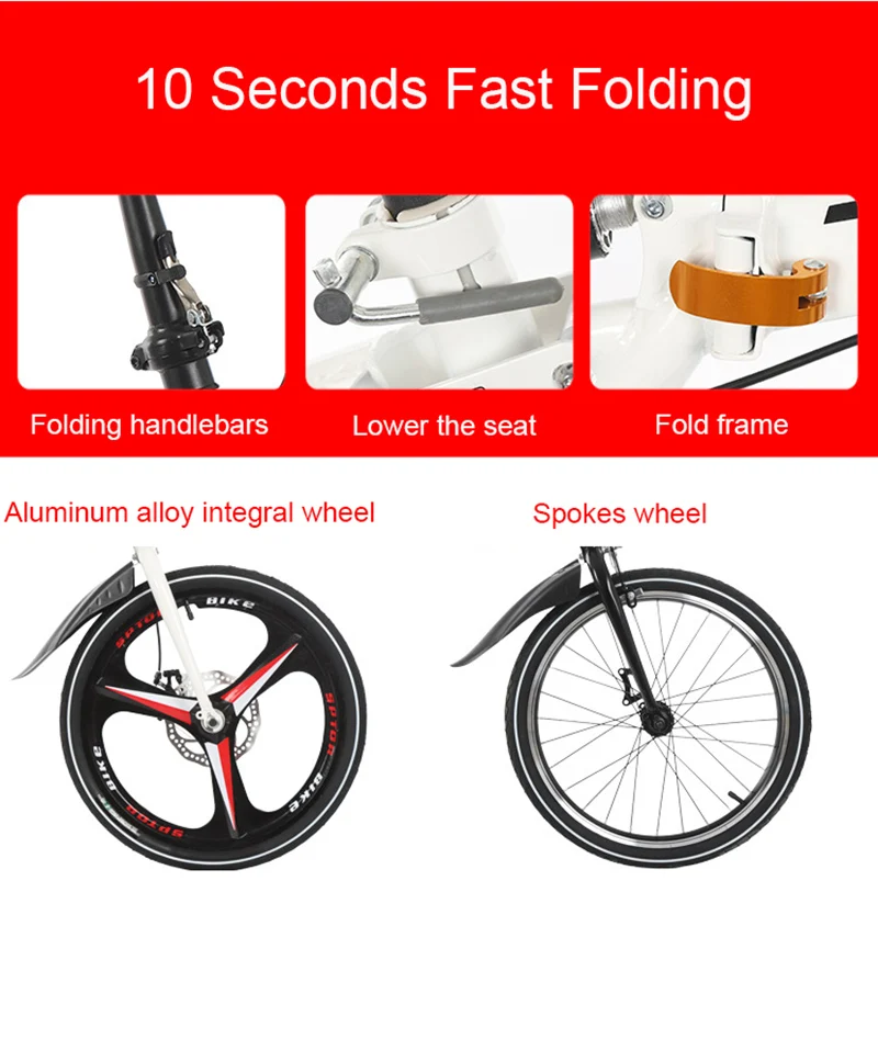 Cheap Folding Bicycle 16-Inch Three-Knife Single-Speed Disc Brake Men And Women Ultra-Light Student Portable Bicycle 2