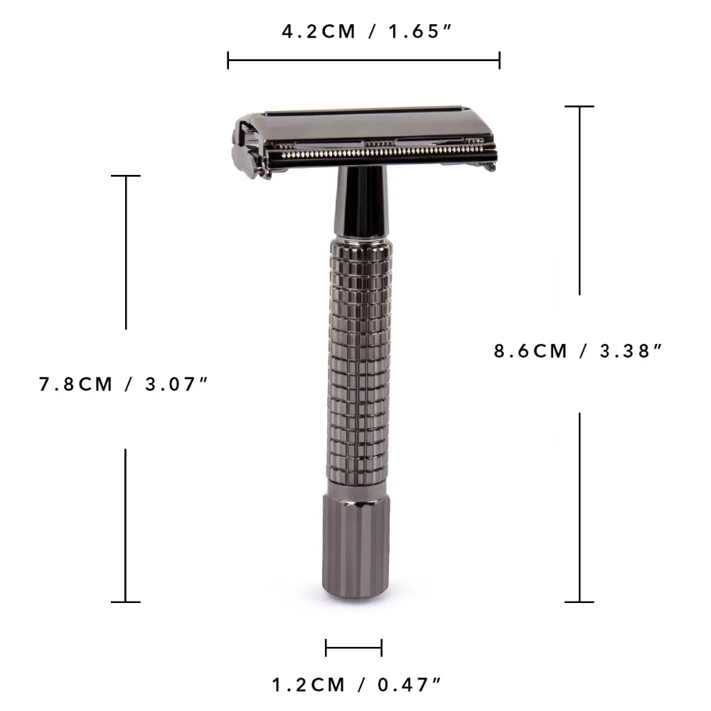 QSHAVE 8.7cm Short Handle Classic Safety Razor with 5 blades as gift Gunblack Epilator weishi Straight Razor hair removal images - 6