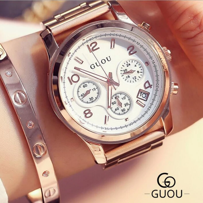 

GUOU Watch Women Watches Luxury Rose Gold Ladies Watch Full Steel Women's Watches Clock Women saat relogio feminino reloj mujer