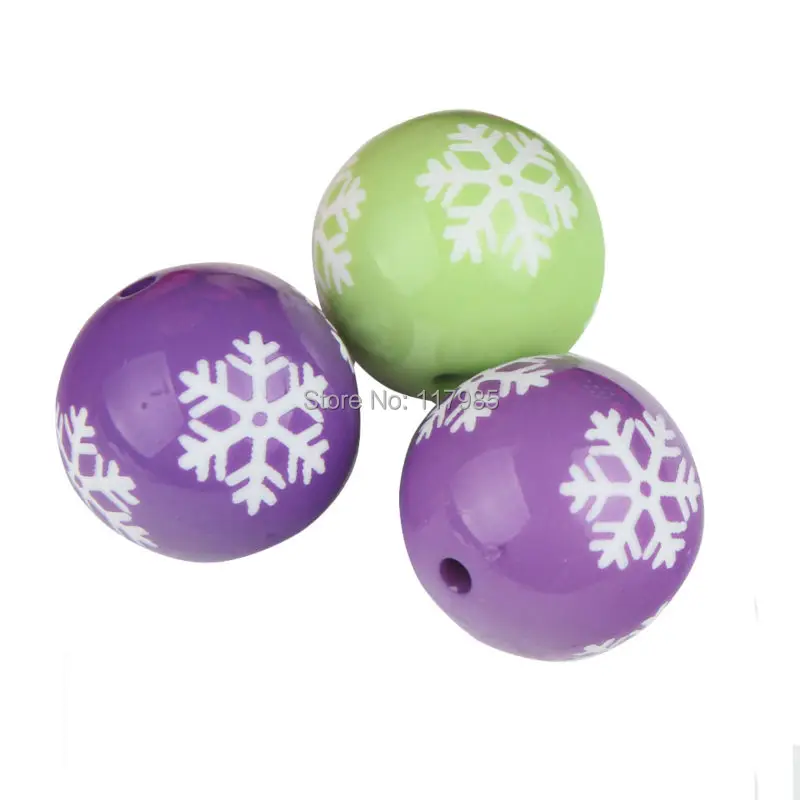 

Clearance Sale 10Pcs Acrylic Solid Gumball Beads Mixed Color with White Snowflake Pattern Chunky Beads DIY Kids Necklace