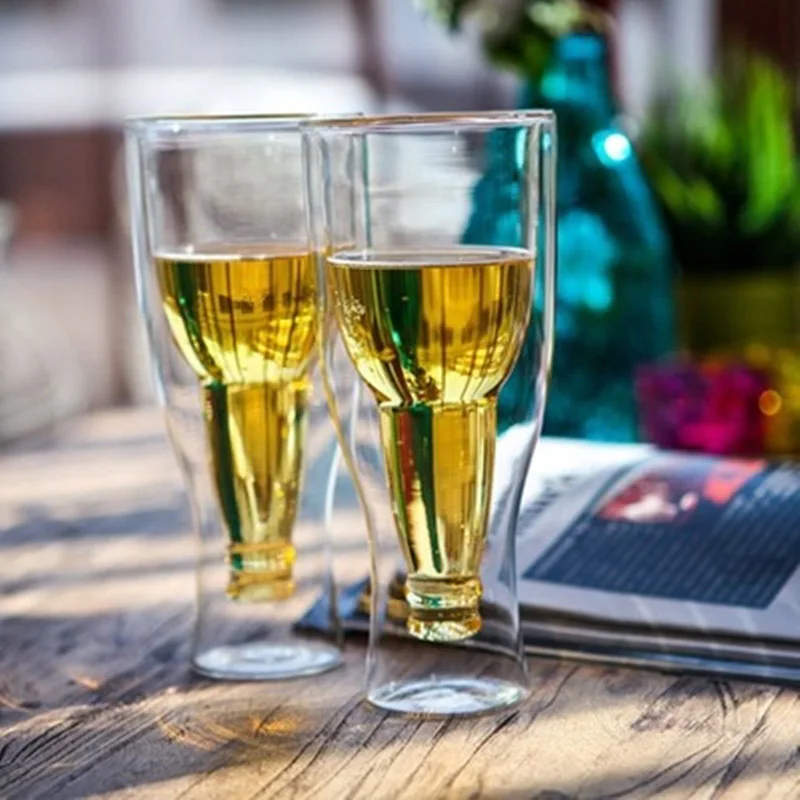 

1Pcs Creative Beer Mug Unique Design Whiskey Wine Cups Double Wall Glass Beer Cup Glassware Bar