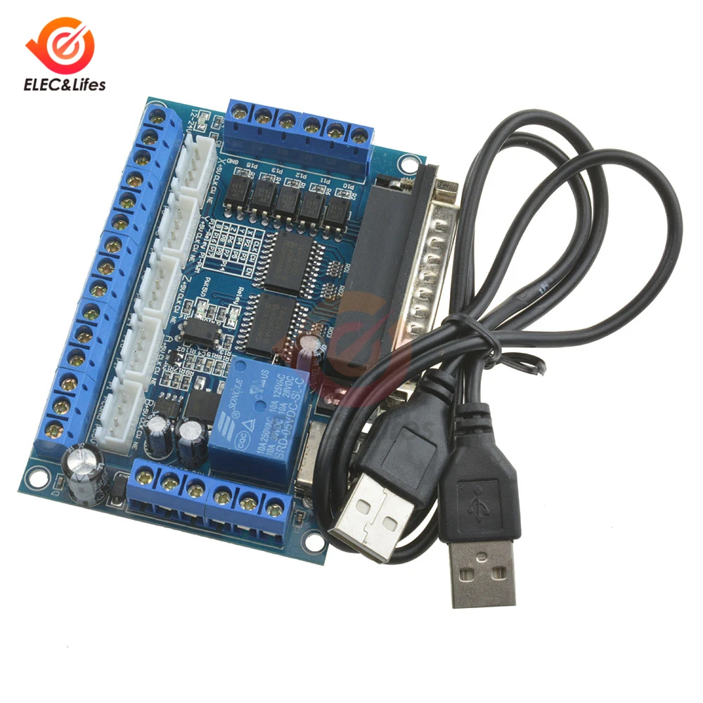 5 оси чпу шаговый двигатель драйвер Breakout совета с USB + 25 Pin сигнала Трансмиссия кабель для MACH3 ЧПУ плата управления