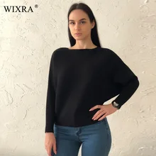 Wixra, базовый пуловер, новинка, Осень-зима, модные женские свободные свитера с вырезом лодочкой, женские свитера и пуловеры с рукавами летучая мышь