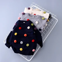 2016 Autumn/Winter Fashion Toddler Kids Girls Sweater Long Sleeve Crochet With Puffs Knitted Top Kid Boys Pullover DQ113