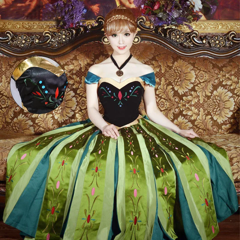Платье для костюмированной вечеринки принцессы Анны из мультфильма «Холодное сердце» с вышивкой, платье для женщин, JQ-1366