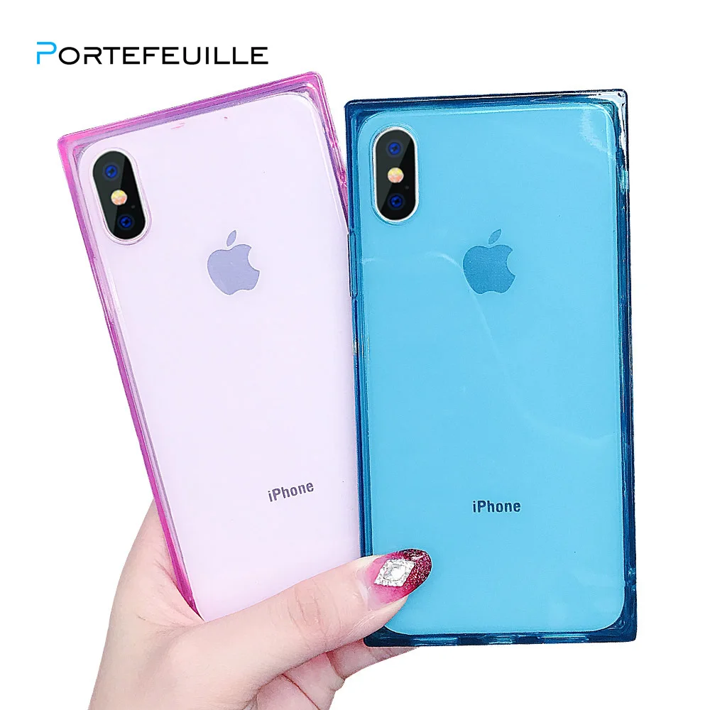 Portefeuille Luxury Hard Square Shockproof Case For iPhone 6 7 8 Plus Transparent Ultra Thin Soft Silicone for X Xs |