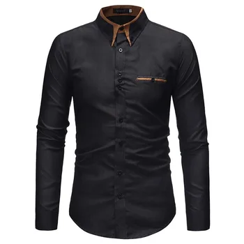 

New Fashion Casual Men Shirt Long Sleeve Slim Fit Shirt Men Korean Business Casual Mens Dress Shirts Men Clothes Black XXL