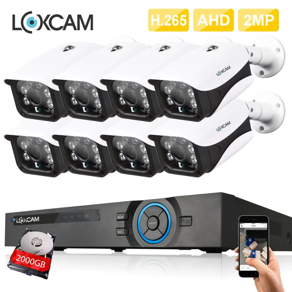 LOXCAM H.265 8CH 1080P DVR комплект 8 шт. AHD 2MP Водонепроницаемая камера безопасности система