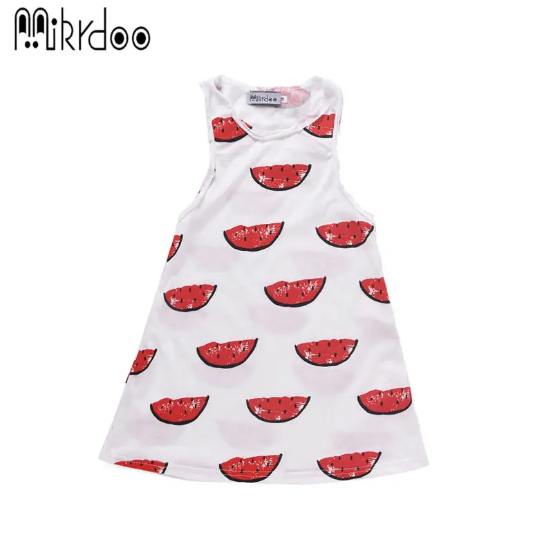 

Mikrdoo Baby Girl Dress Kids Sleeveless Watermelon Clothes A-Line Tops Children Long Vest Casual Clothing Set Cotton Sundress