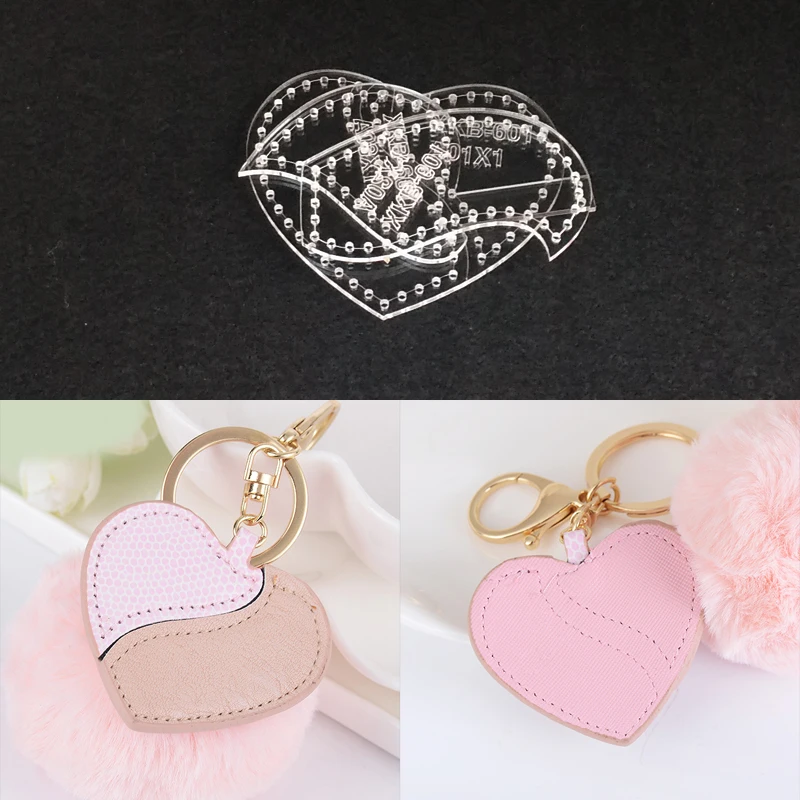 

3pcs/set Acrylic Stencil Template DIY Leather Handmade Craft Cute Heart Crane Key Ring Buckle Sewing Pattern 7x6x1cm