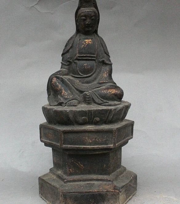 

9" Old China Buddhism Temple Iron Kwan-Yin GuanYin Bodhisattva Goddess Statue
