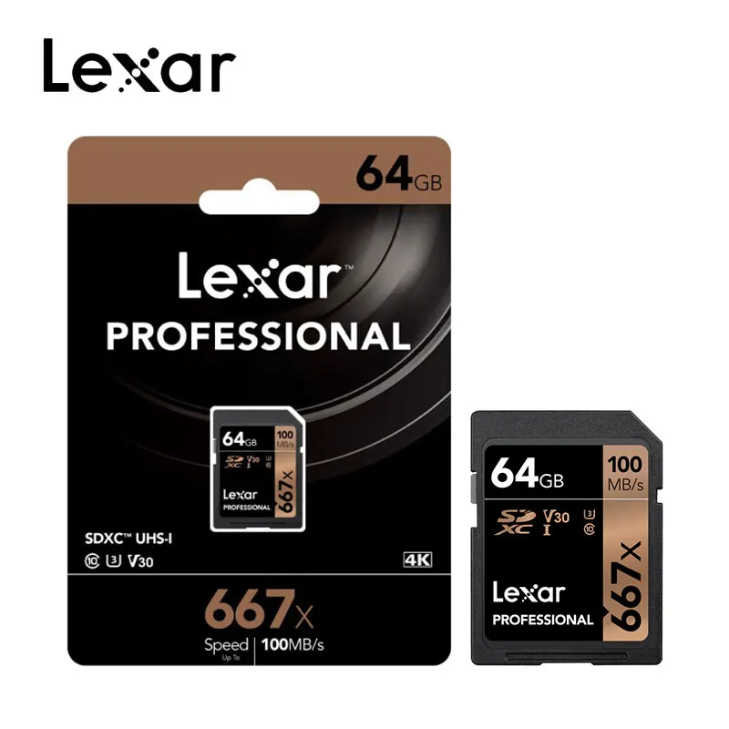 Lexar professional SD карты 667X Max100MB/s 64 Гб 128 ГБ 256 C10 U3 4 K SDXC карты памяти sd флэш-карты UHS-I sd-карта для Камера