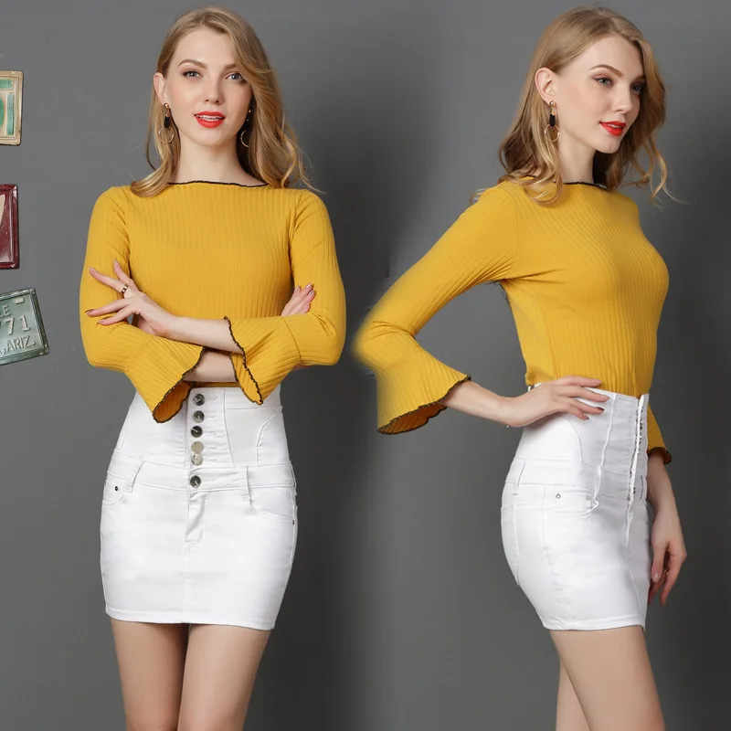 High Waist Skirts Women Sexy Package Hip Skirts Denim Clothing Above