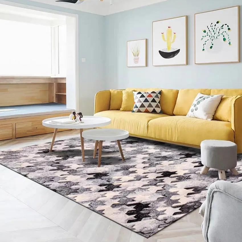 Ковер большого размера современное серое геометрическое в Гостинном стиле, геометрический прикроватный коврик, домашний декоративный коврик для виллы