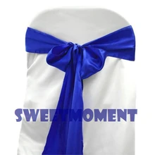 100 королевский синий свадебный сатиновый стул створки чехлы для стульев для свадебного стула с бантом ленты украшения стула