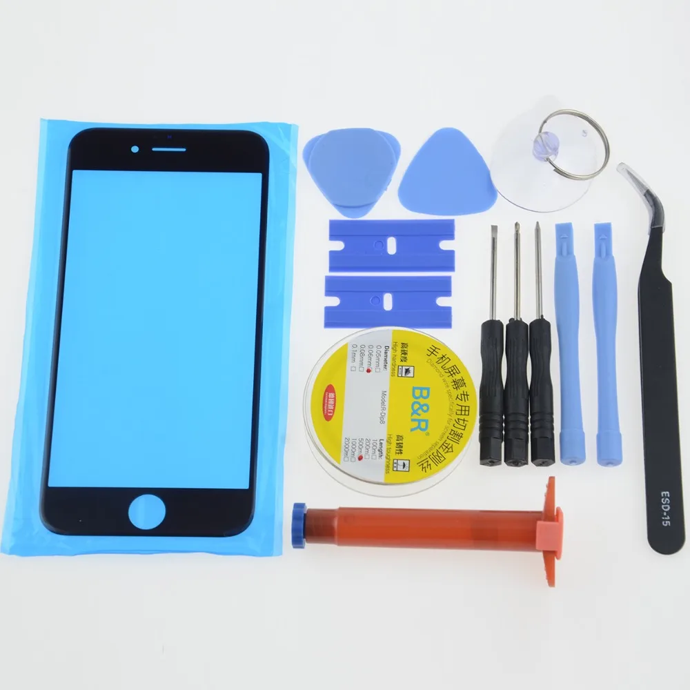 

UV Glue Repair Kits For iPhone 7 6 6s 6Plus 5 5C 5S 4 4S Front Screen Outer Glass Lens Touch Panel Cover Replacement with Tools