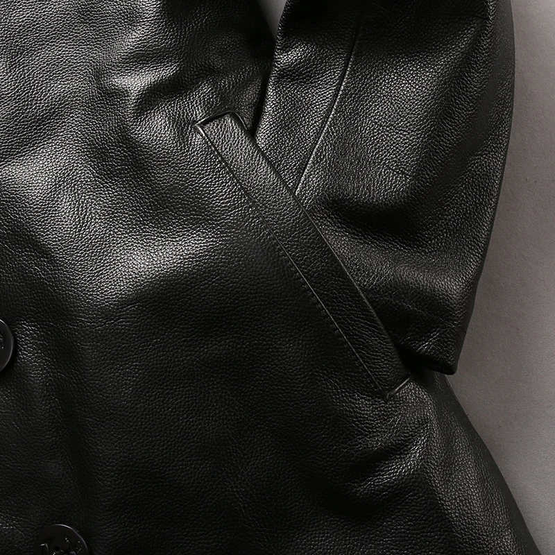 Seller Read Description! Asian size mans winter genuine cow leather jacket men's classic cowhide leather pea coat NFS_1836