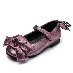 Осень 2017 г. обувь для детей для девочек красивый бант Принцесса плоские модная детская Обувь PU Обувь кожаная для девочек Обувь для девочек
